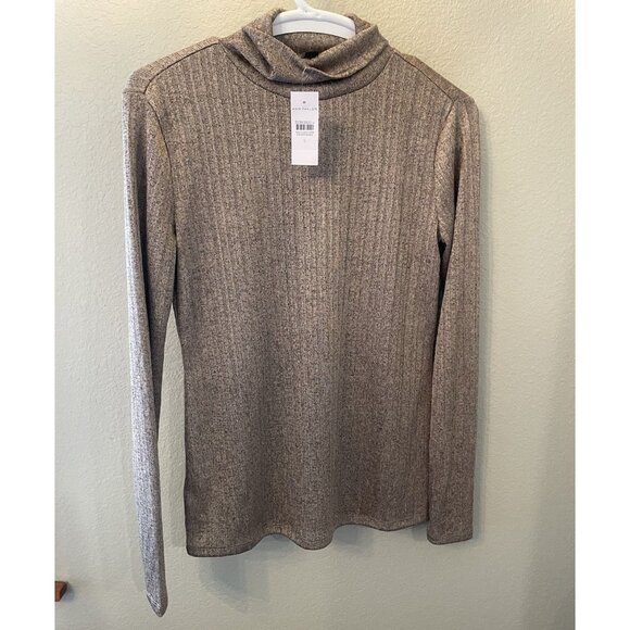 NEW! Ann Taylor Small Turtle Neck Long Sleeve Top Gold Shimmer Stretchy‎ Career - Picture 1 of 8